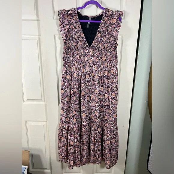 Anthropologie The Peregrine Purple Motif Floral Sleeveless Dress - Picture 2 of 5